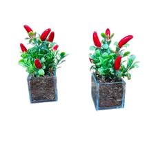 2 Mini Arranjo Artificiais Flor Folhagem Pimenta Pimenteira Mini Vaso vidro decoração