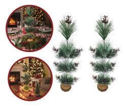 2 Mini Árvore Pinho Natal 25cm Enfeite Decoração Nevada Verde