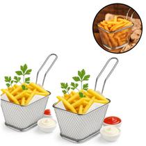 2 Mini Cestos de Metal P/ Servir Porções Fritas Petiscos