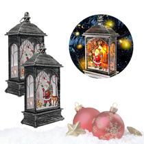 2 Mini Lamparina Luminária Papai Noel Noite Natal Lampião Led Natalino Prata