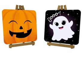 2 Mini Lousa Halloween Cavaletes Quadrado Abobora Fantasma - Grinfest