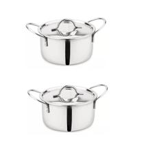2 Mini Panela Caçarola Em Inox Pequena Com Tampa E Alça