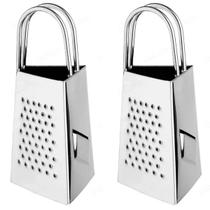 2 Mini Ralador 3 Faces Inox Alça Dupla Queijo Legumes Frutas