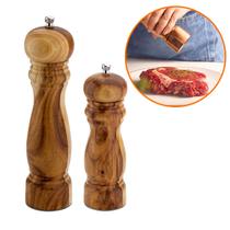 2 Moedores de Sal e Pimenta Especiarias 15 e 20cm Hercules Madeira Premium Base inox Gourmet 2 Moedores de Sal e Pimenta Especiarias 15 e 20cm Hercules Madeira Premium Base inox Gourmet