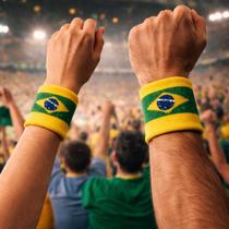 2 Munhequeiras Brasil Copa Bandeira Esportiva Algodão Par Tamanho:Único