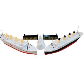 2 navios - titanic 27 cm e britannic 27 cm flutua e afunda com suportes e iceberg 2 navios - titanic 27 cm e britannic 27 cm flutua e afunda com suportes e iceberg