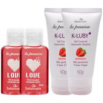 2 Óleo para Massagem Love Hot Morango + 2 K-LUBY Gel Lubrificante Íntimo