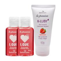 2 Óleo para Massagem Love Hot Morango + K-LUBY Gel Corporal Umectante Beijável Morango