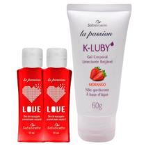 2 Óleo para Massagem Love Hot Morango + K-LUBY Gel Lubrificante Íntimo