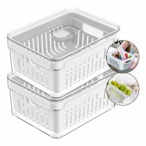 2 Organizador Clear Fresh Geladeira Drenagem Frutas 2,2 Lt