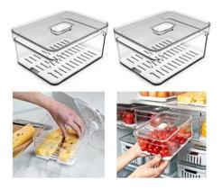 2 Organizador De Geladeira 2,2 Litros Com Cesto Clear Fresh