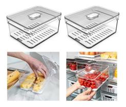 2 Organizador De Geladeira 2,2 Litros Com Cesto Clear Fresh