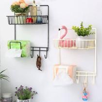 2 Organizador de Metal Prateleira Cesto 3 Ganchos Adesivo 2 Organizador de Metal Prateleira Cesto 3 Ganchos Adesivo