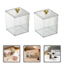 2 Organizador Maquiagem Algodão Tampa Transparente Banheiro