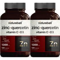 2 Pack Naturebell Zinco Quercetina com Vitamina C & D3, 120 Cápsulas, Quercetina 1000mg, 4 em 1 Zinco 50mg, Vitamina C 250mg, Vitamina D3 5000 UI - Defesa Imunológica Avançada, ZincaVanta, Suporte Pulmonar