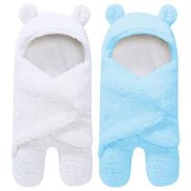 2 Pack Ultra Warm Sherpa Plush Baby Sleeping Swaddle Wrap - Recém-nascido Essentials Must Haves para 0-6 Meses - Baby Shower Registry Search Gifts for Boys Girls - Baby Stuff (Aquamarine e White)