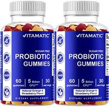 2 Pack Vitamatic Sugar Free Probiotic Gummies para homens e mulheres 5 bilhões de CFUs - Digestiva, Imune e Saúde Intestinal - Sem glúten