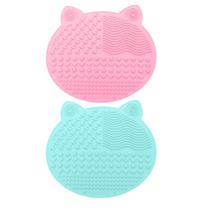 2-Pacote Tapete de limpeza de pincel de maquiagem, bonito Cat Ear Design Silicone escova portátil Escova Limpador de almofada Ferramentas de lavagem com ventosas US Patente registrada (Rosa + Verde)