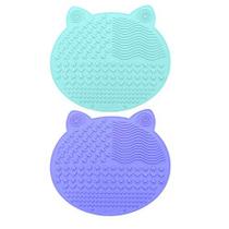 2-Pacote Tapete de limpeza de pincel de maquiagem, bonito gato orelha animal design silicone escova portátil limpador de almofada de lavagem ferramentas com ventosas US Patente registrada (roxo + verde)