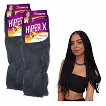 2 Pacotes Cabelo Jumbo Super Hiper X Tranças 400gr Cor Preto 1