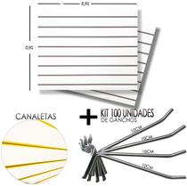 2 Paineis Canaletado - 0,91 x 0,91 + 100 Gancho 10cm + Canaletas AMARELA