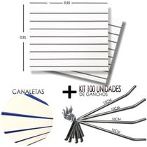 2 Paineis Canaletado - 0,91 x 0,91 + 100 Gancho 10cm + Canaletas AZUL