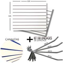 2 Paineis Canaletado - 0,91 x 0,91 + 100 Gancho 20cm + Canaletas AZUL