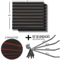 2 Paineis Canaletado Preto - 0,91 x 0,91 + 50 Gancho 20cm + Canaletas Laranjas - Tatinet