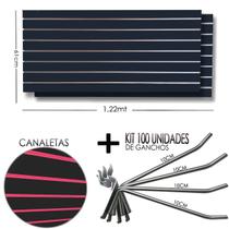 2 Paineis Canaletado Preto -1,22 x 0,61 + 100 Gancho 10cm + Canaletas ROSA