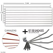 2 Paineis Canaletados - 2,44 x 1,22 + 100 Ganchos 15cm + Canaleta Laranja