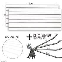 2 Paineis Canaletados - 2,44 x 1,22 + 100 Ganchos 20cm + Canaleta Branca