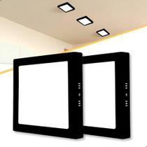 2 Painel Plafon Sobrepor De Led 25w Quadrado Bivolt Preto