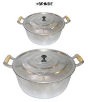 2 Panelas Grandes Alumínio Fundido Batido N32 + N40 Cabo De Madeira