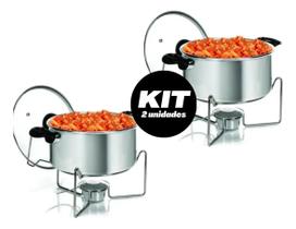 2 Panelas Rechaud Redondo De Alumínio Com Tampa De Vidro 5l 2 Panelas Rechaud Redondo De Alumínio Com Tampa De Vidro 5l