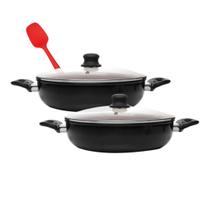 2 Panelas Tipo Caçarola Wok 28cm 3,8 Litros Grande Preta Indução Não Gruda Antiaderente Com Espátula