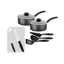 2 Panelas Turim Alumínio Antiaderente 1,4l + Conjunto De Utensílios + Tábua E Facas Tramontina