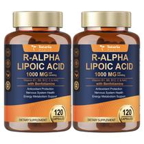 (2 Paquetes) Ácido Alfa Lipoico R 1000 mg con Suplemento de Benfotiamina