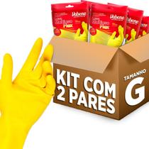 2 Pares De Luva Látex Multiuso Vabene Amarela Impermeavel Tamanhos P M G Para Limpeza Banheiro Laboratório Cozinha Resistente Emborrachada Reforçada