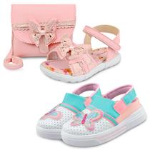 2 Pares de Sandália Menina Rosa Com Bolsa E Babuche Infantil Borboleta Mz Shoes