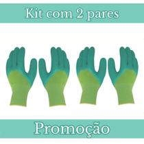 2 Pares Luva Emborrachada Reforçada Malha Corrugada Banho Látex Coleta Jardineiro Pedreiro Epi