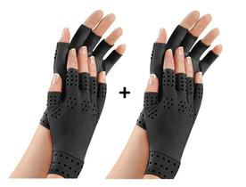 2 Pares Luva Sem Dedo Preta Alívio Dor Terapia Magnética Ler