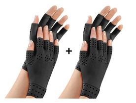 2 Pares Luva Sem Dedo Preta Alívio Dor Terapia Magnética Ler 2 Pares Luva Sem Dedo Preta Alívio Dor Terapia Magnética Ler