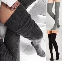 2 Pares Meia 5/8 Cano Alto 75 Cm Adulto 35a42 Preta Femin. Masc. Outono Inverno