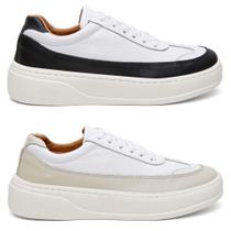 2 Pares Tênis Casual Masculino Em Couro Sola Alta Palmilha De Gel