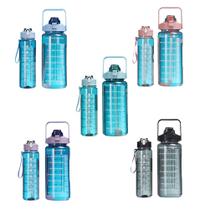 2 pces família garrafa de água conjunto 2000ml 900ml esportes garrafa de água com marcador de tempo adesivos portátil co