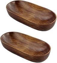 2 pçs barco forma bandeja de toalha de madeira pequenas tigelas de salada pratos de frutas armazenamento catchall