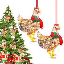 2 pcs engraçado acrílico de frango de Natal enfeite conjunto, enfeites de galinha de Natal, decorações de árvore de Natal enfeite de Natal, frango de Natal enfeites pendurados (2pcs)