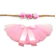 2 Pcs Newborn Photography Props Outfit Baby Tulle Tutu Skirts Headband Set Infants Photo Shooting Cute Flower Hair Band Lace Bowknot Pettiskirt Fotografia Clothes Accesories - 0 a 1 meses