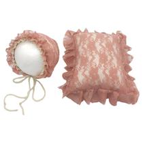 2 Pcs/Set Newborn Photography Props Baby Infants Lace Hat Pillow Posing Aid Photo Shooting Outfits Accessories - 橡皮粉