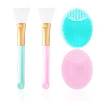2 PCS Silicone Face Mask Brush e 2 PCS Face Scrubber, Facial Applicator Brushes para Aplicação de Máscara Facial, Silicone Soft Silicone Facial Cleansing Brush Pad Cosmetic Scrapers (Set of 4)